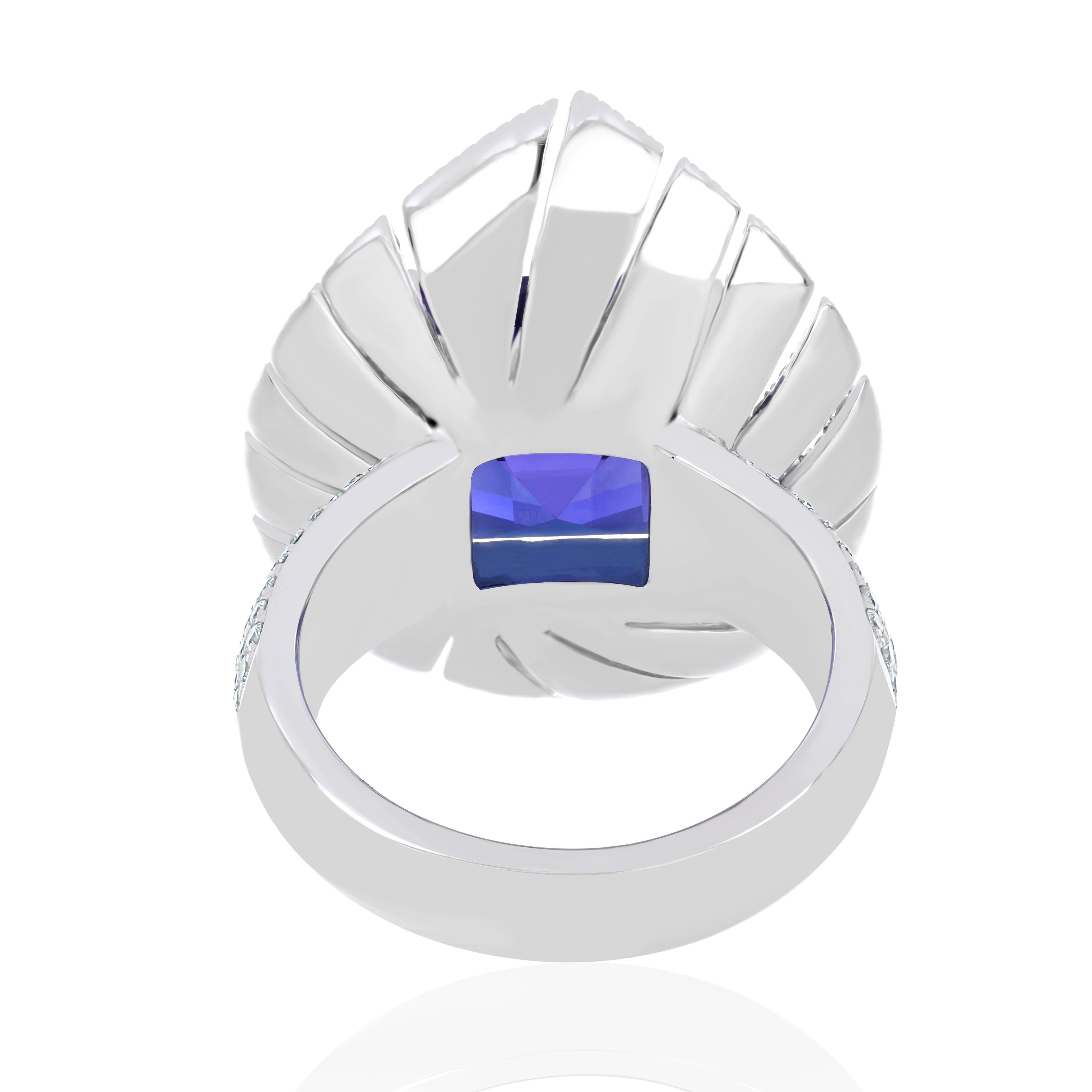 Tanzanite & Diamond Studded Ring in 18Karat White Gold Hand-craft Beautiful Ring For Sale 7