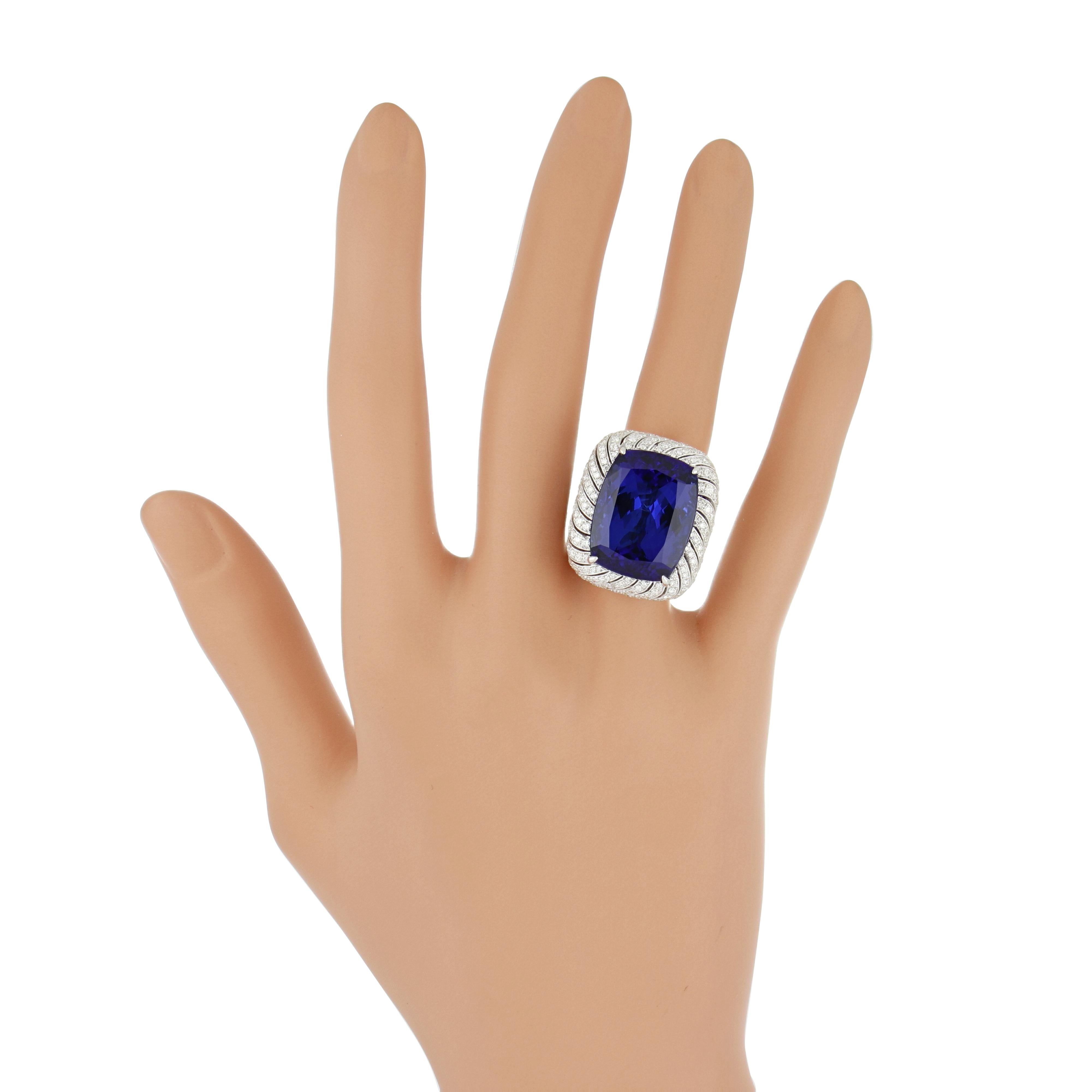 Tanzanite & Diamond Studded Ring in 18Karat White Gold Hand-craft Beautiful Ring For Sale 2