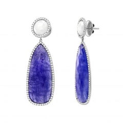 Tanzanite Orecchini pendenti in oro bianco 18k con diamante per lei