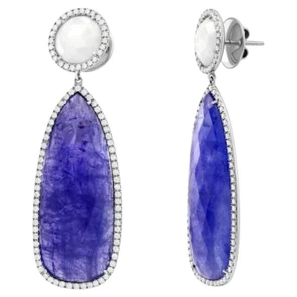 Tanzanite  Diamond White 18k Gold Dangle Stud Earrings for Her For Sale