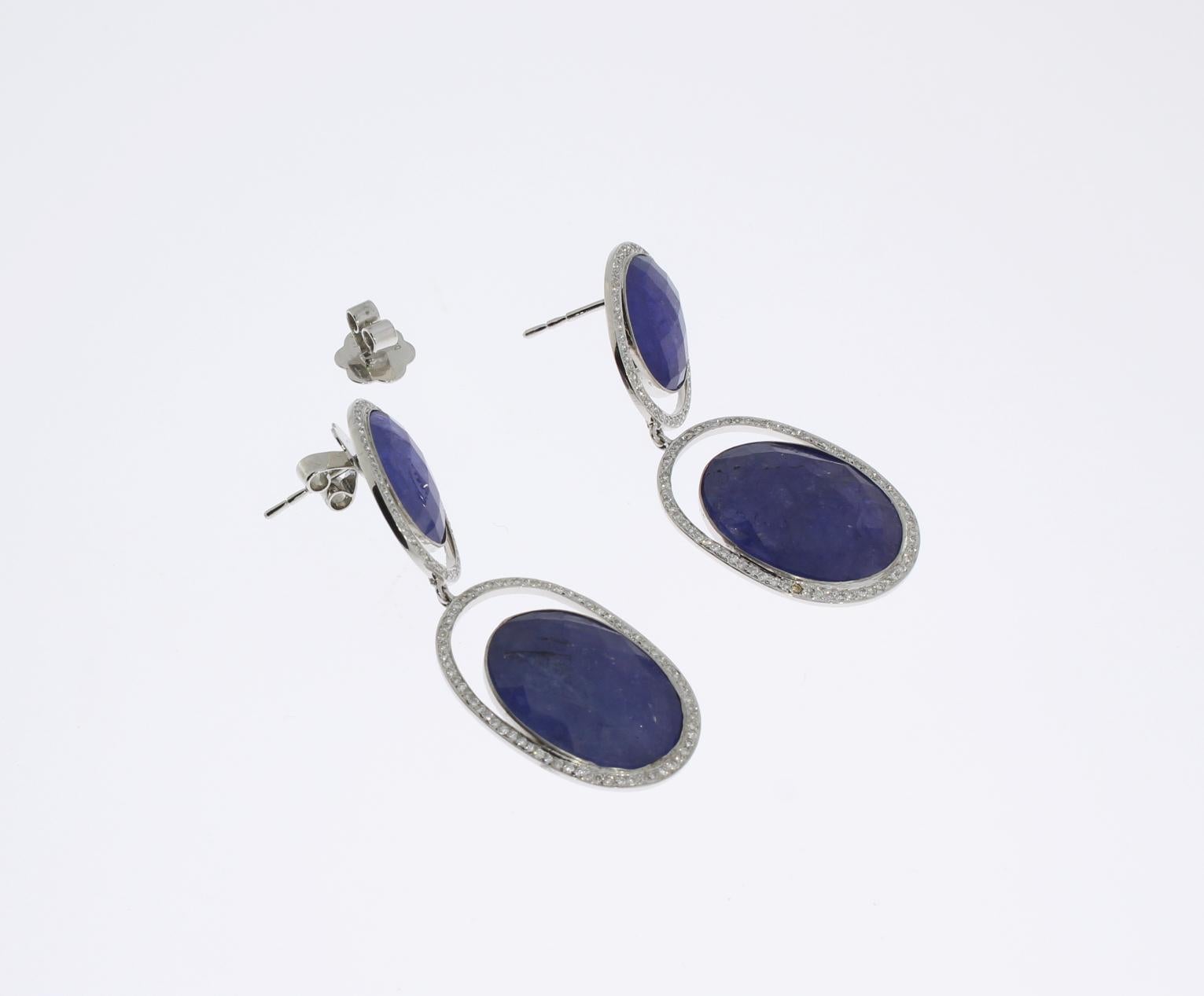 Women's Tanzanite Diamond White Gold Dangle Earrings For Sale