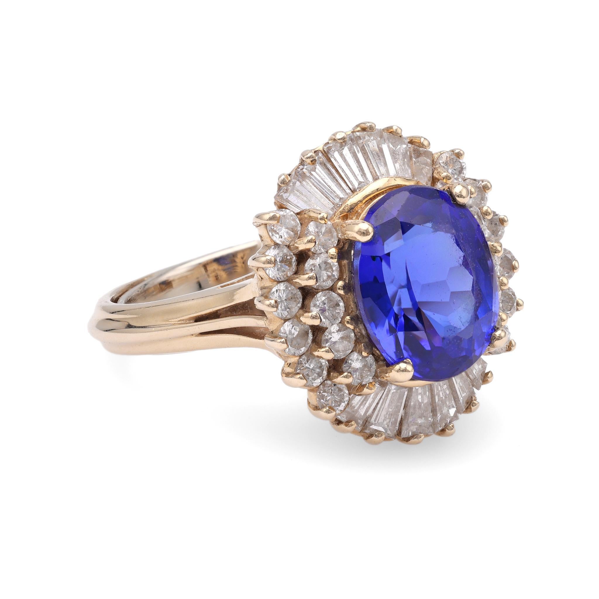 Tansanit Diamant Gelbgold Cocktail Ring (Ovalschliff)