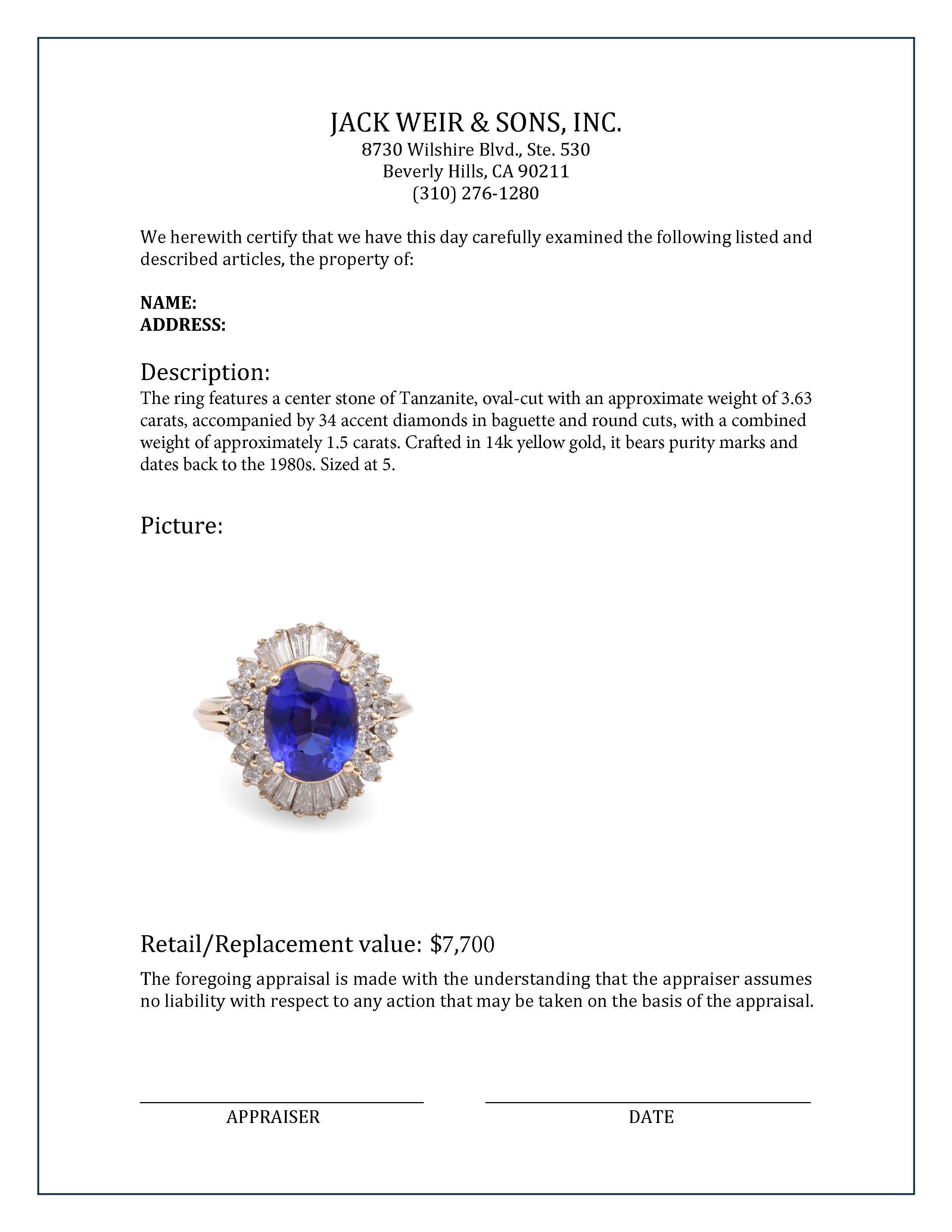 Tansanit Diamant Gelbgold Cocktail Ring für Damen oder Herren