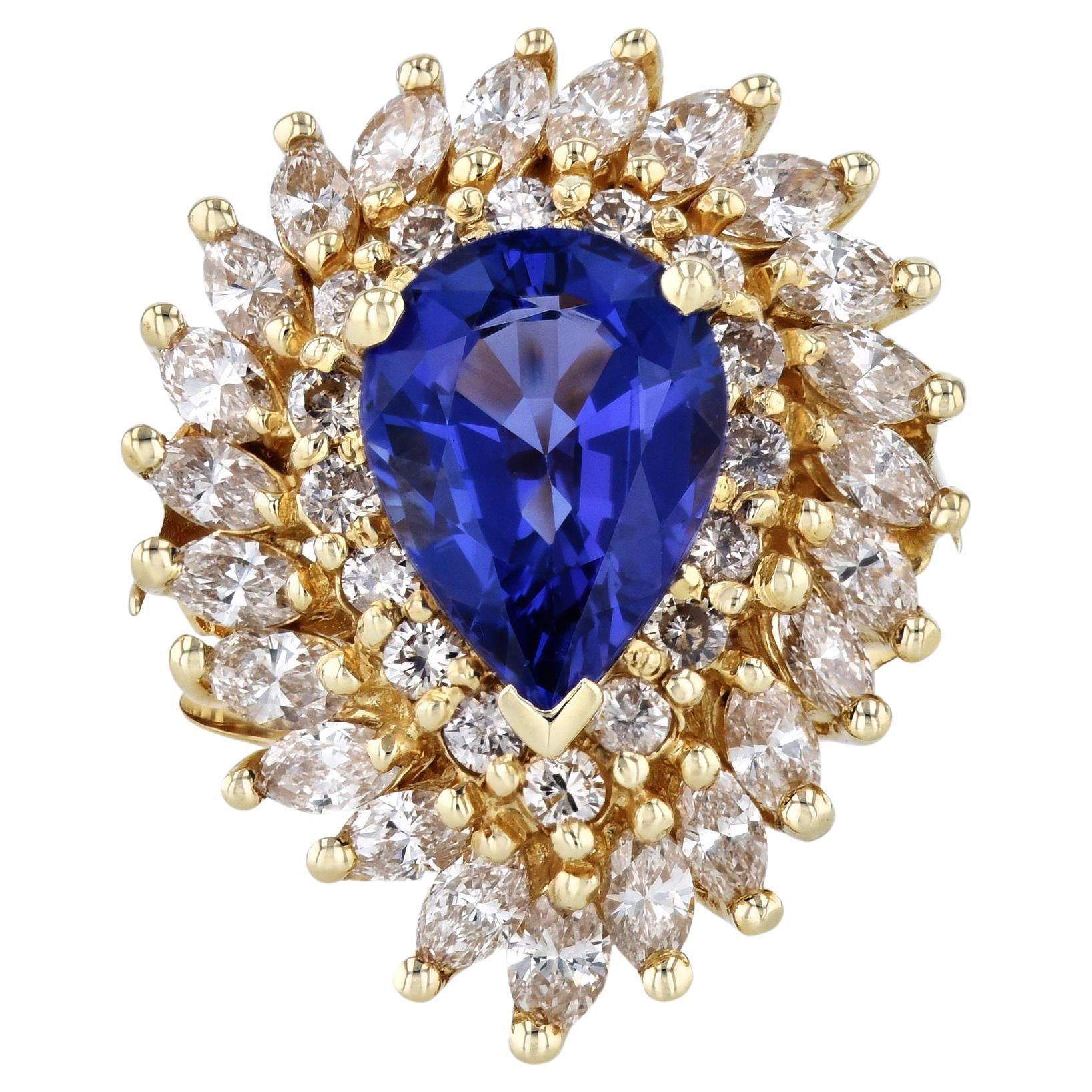 Tansanit Diamant Gelbgold Estate Ring im Angebot