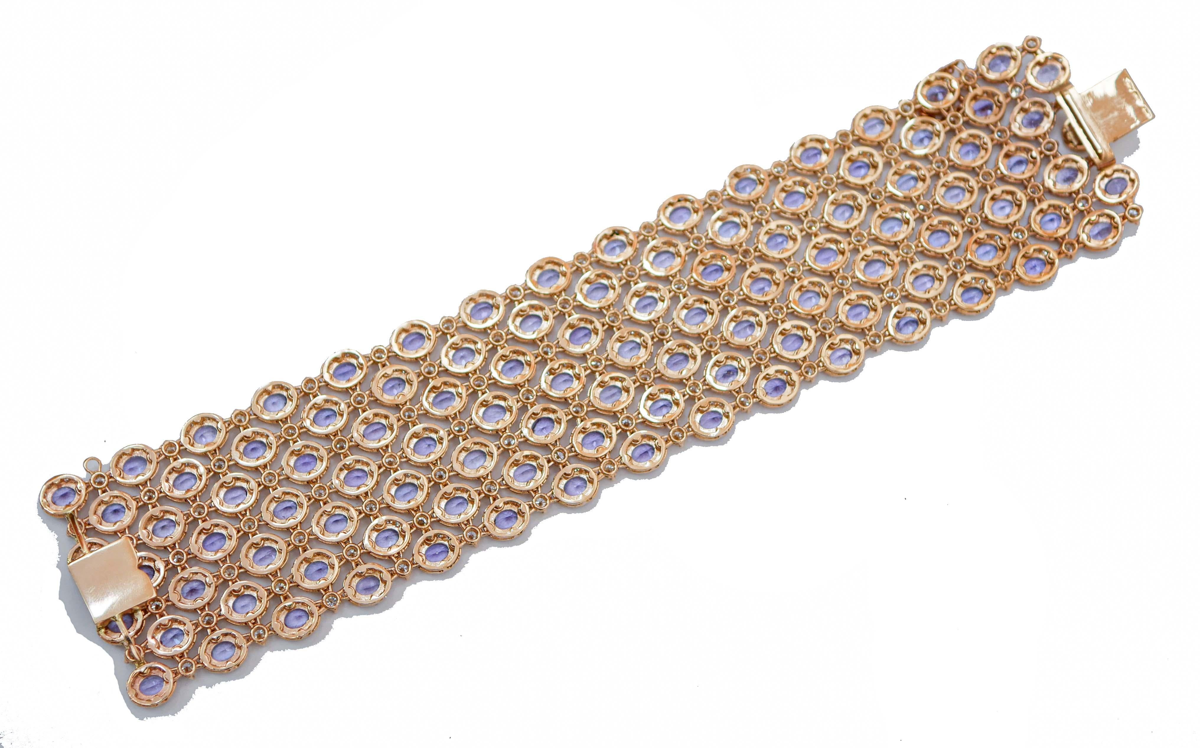 Retro Tanzanite, Diamonds, 14 Karat Rose Gold Bracelet For Sale