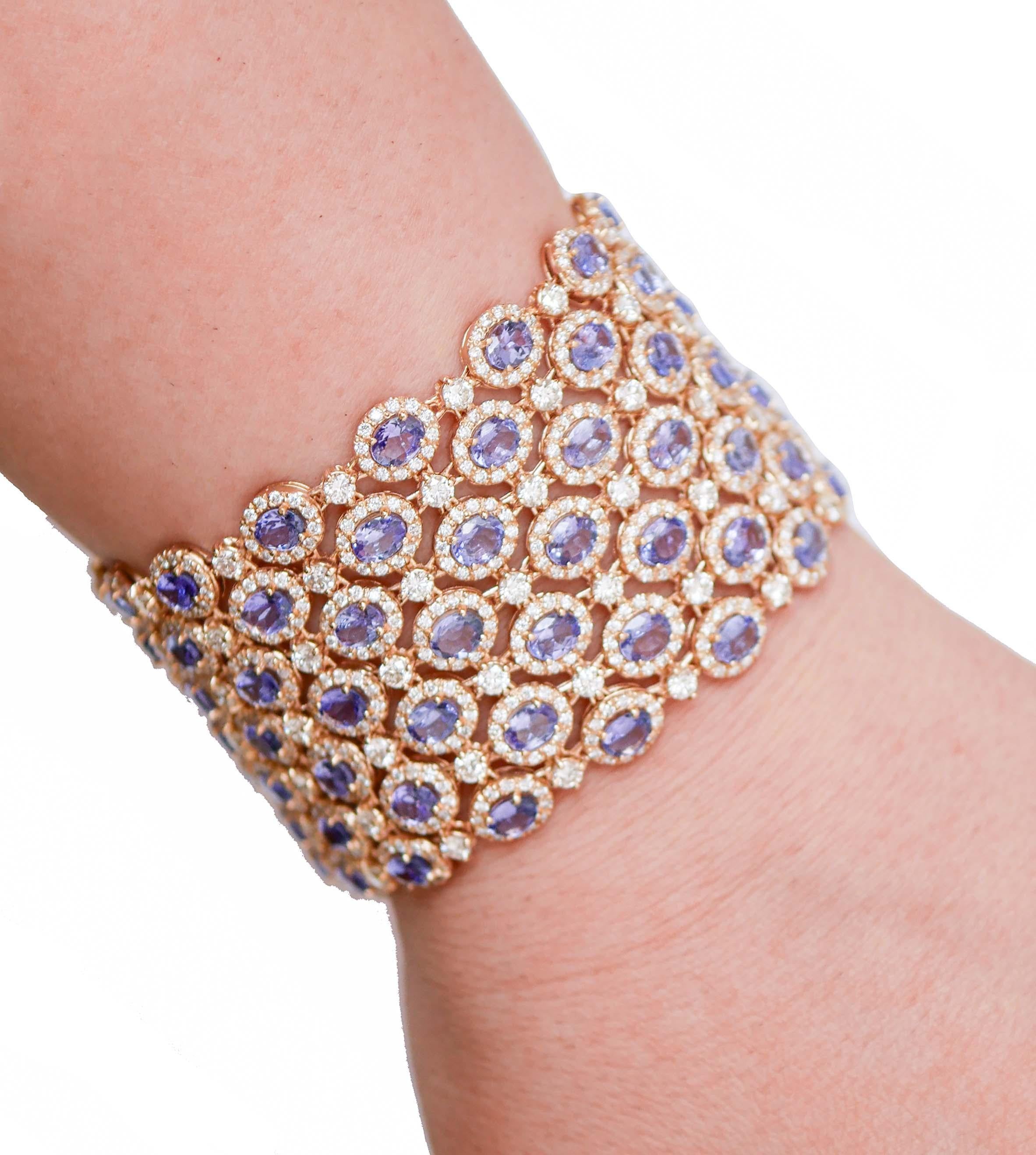 Tansanit, Diamanten, 14 Karat Roségold-Armband (Gemischter Schliff) im Angebot