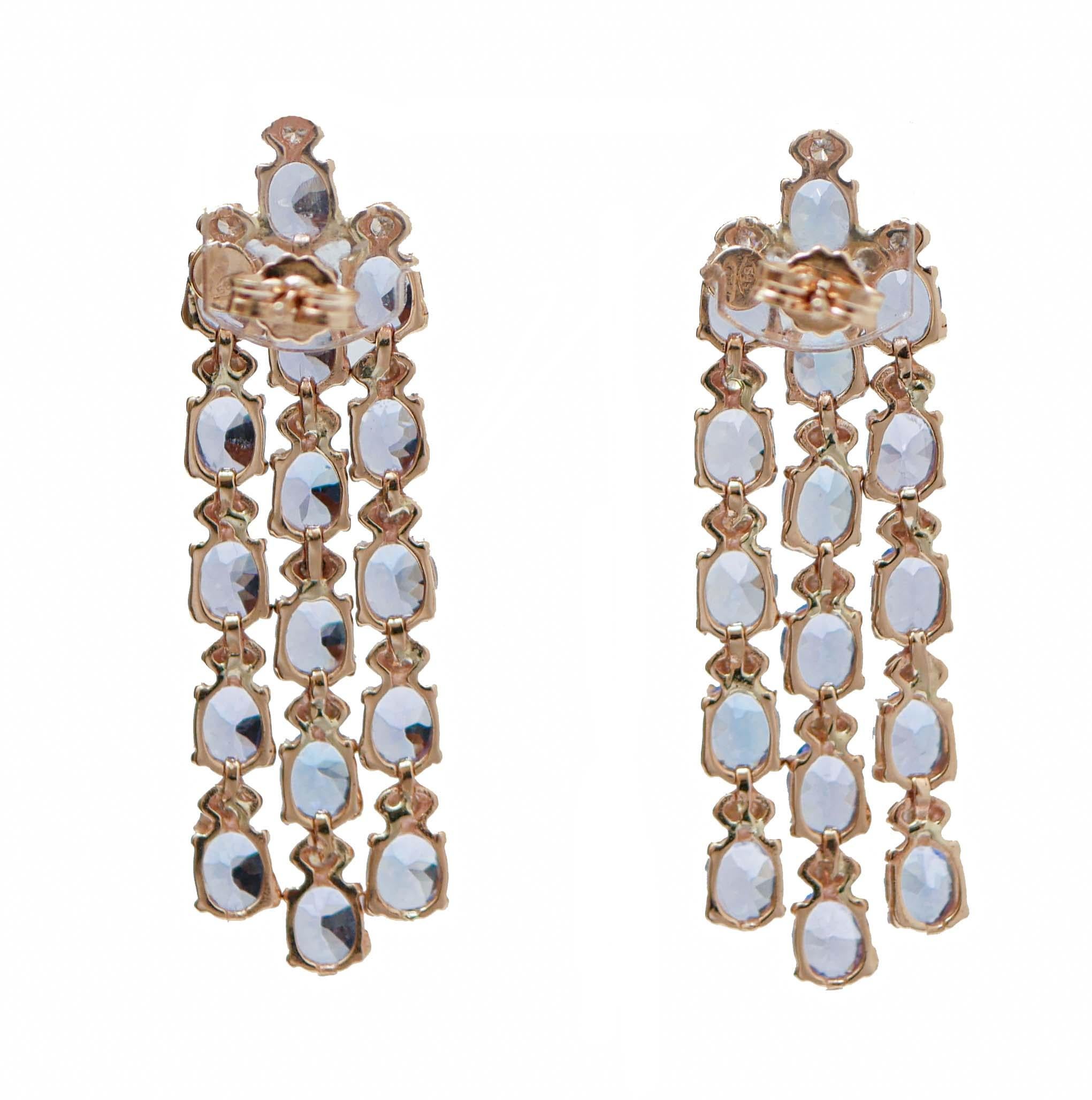 Retro Tanzanite, Diamonds, 14 Karat Rose Gold Earrings. For Sale