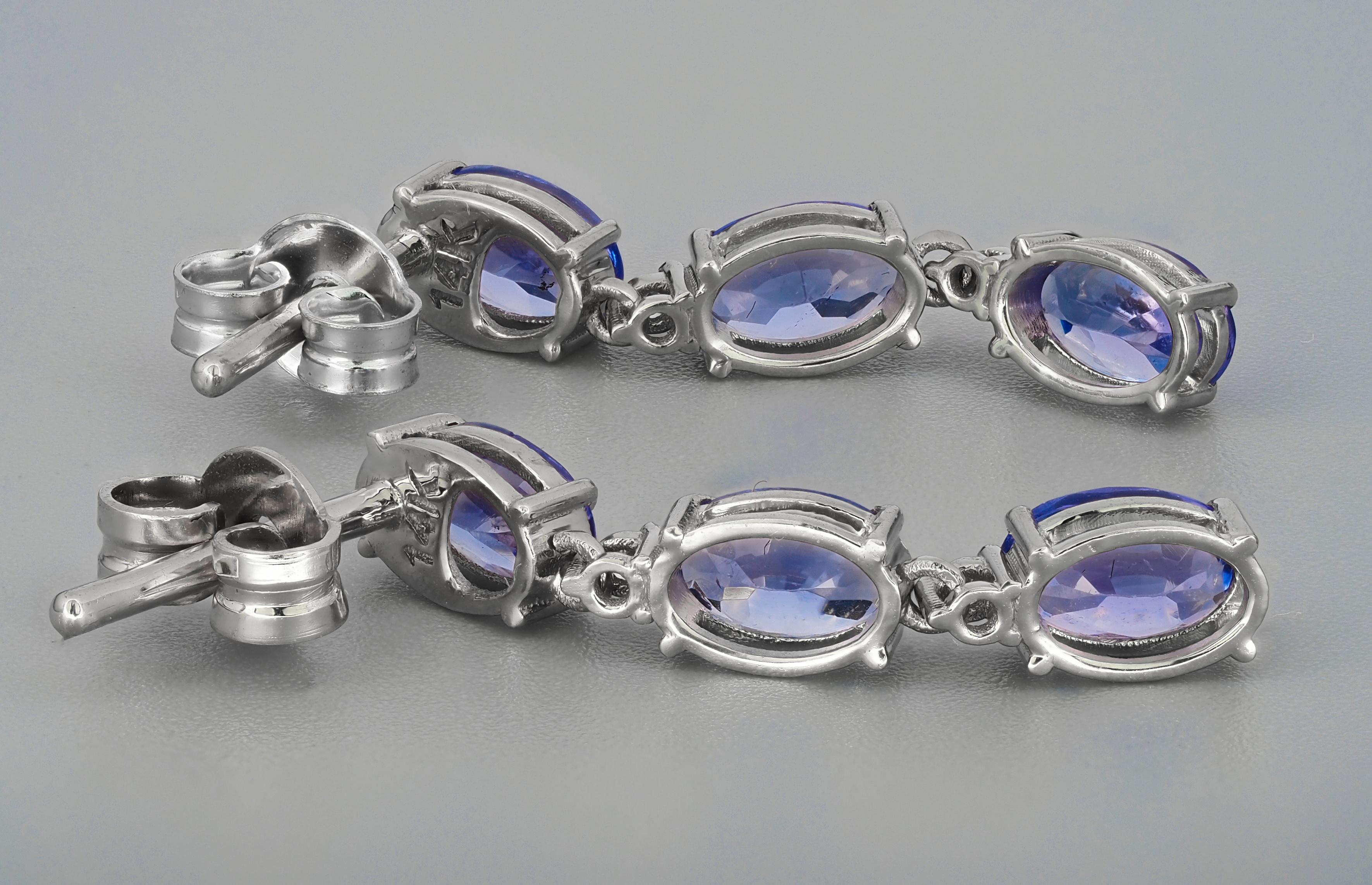 Women's Tanzanite, diamonds 14k gold earrings studs For Sale