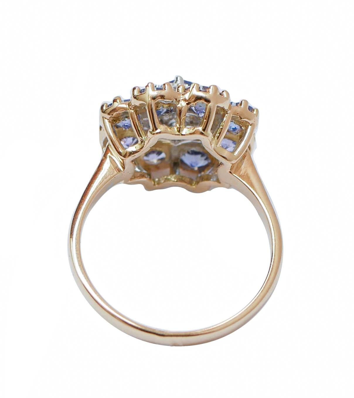 Modern Tanzanite, Diamonds, 18 Karat Rose Gold Ring. For Sale