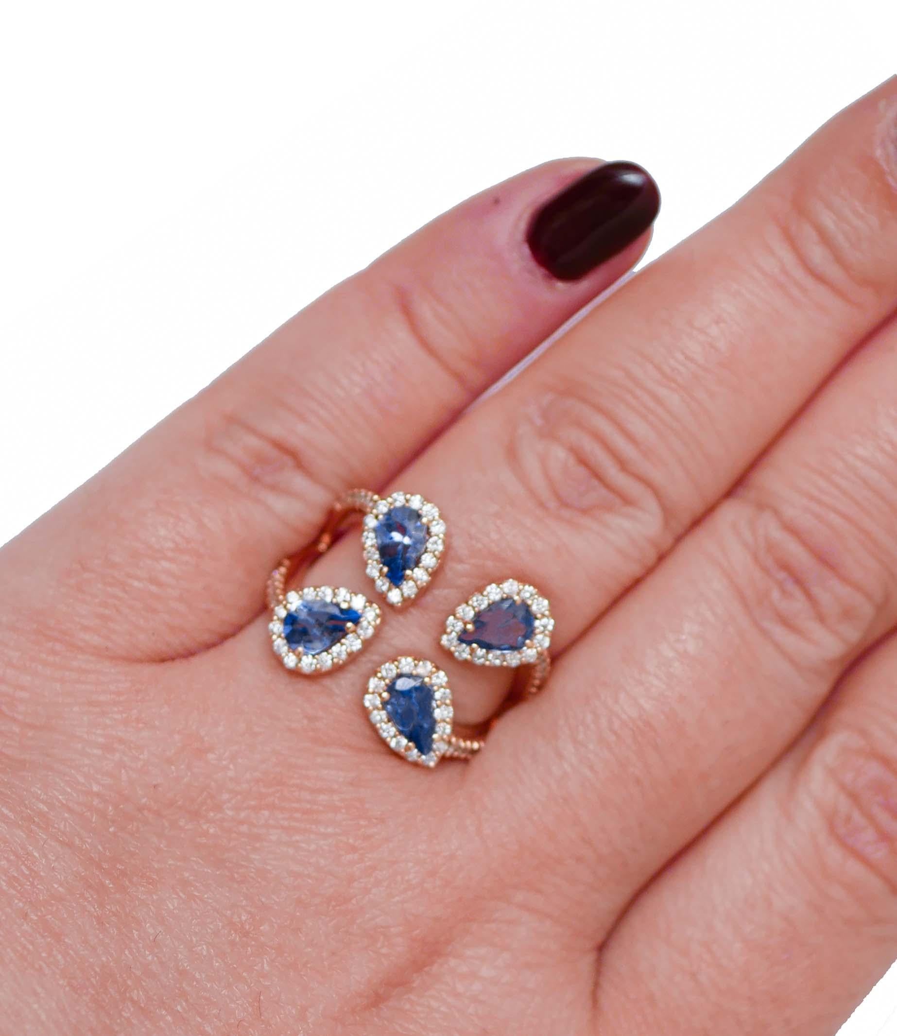 Tanzanite, Diamonds, 18 Karat Rose Gold Ring. In New Condition For Sale In Marcianise, Marcianise (CE)