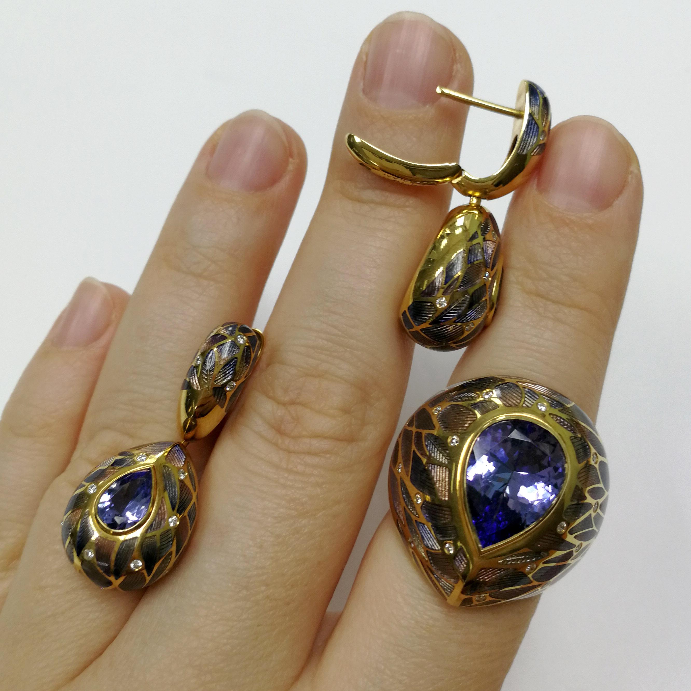 Tanzanite Diamonds 18 Karat Yellow Gold Four Seasons Suite For Sale 1