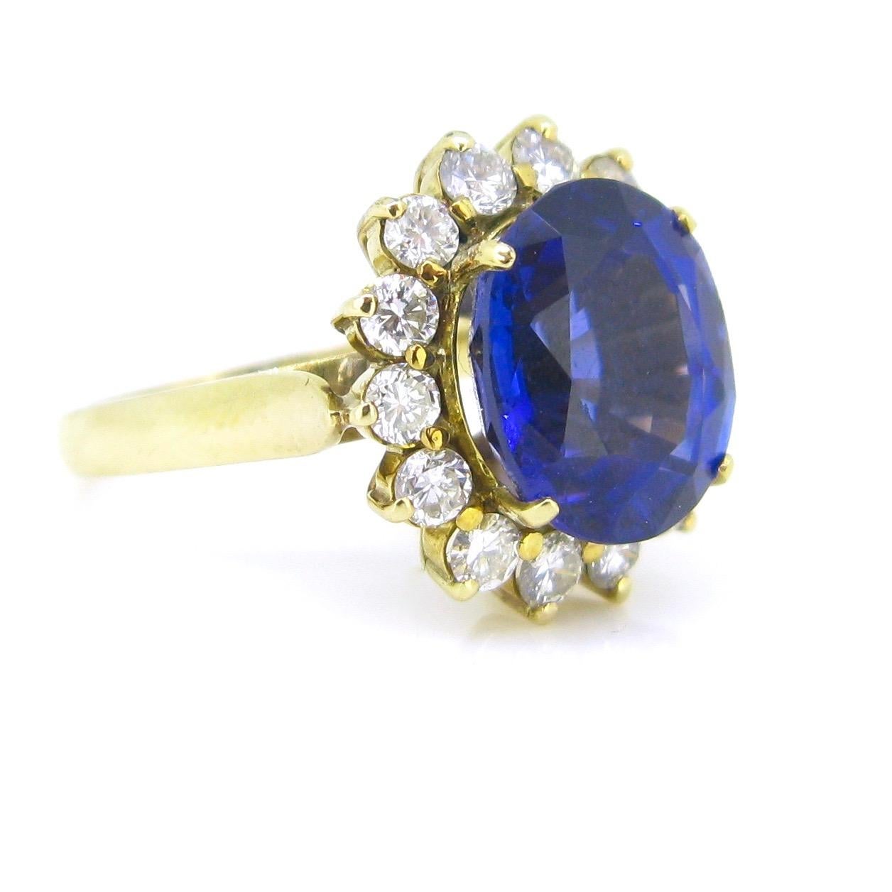 Women's or Men's Tanzanite Diamonds Daisy Yellow Gold Cluster Cocktail Ring
