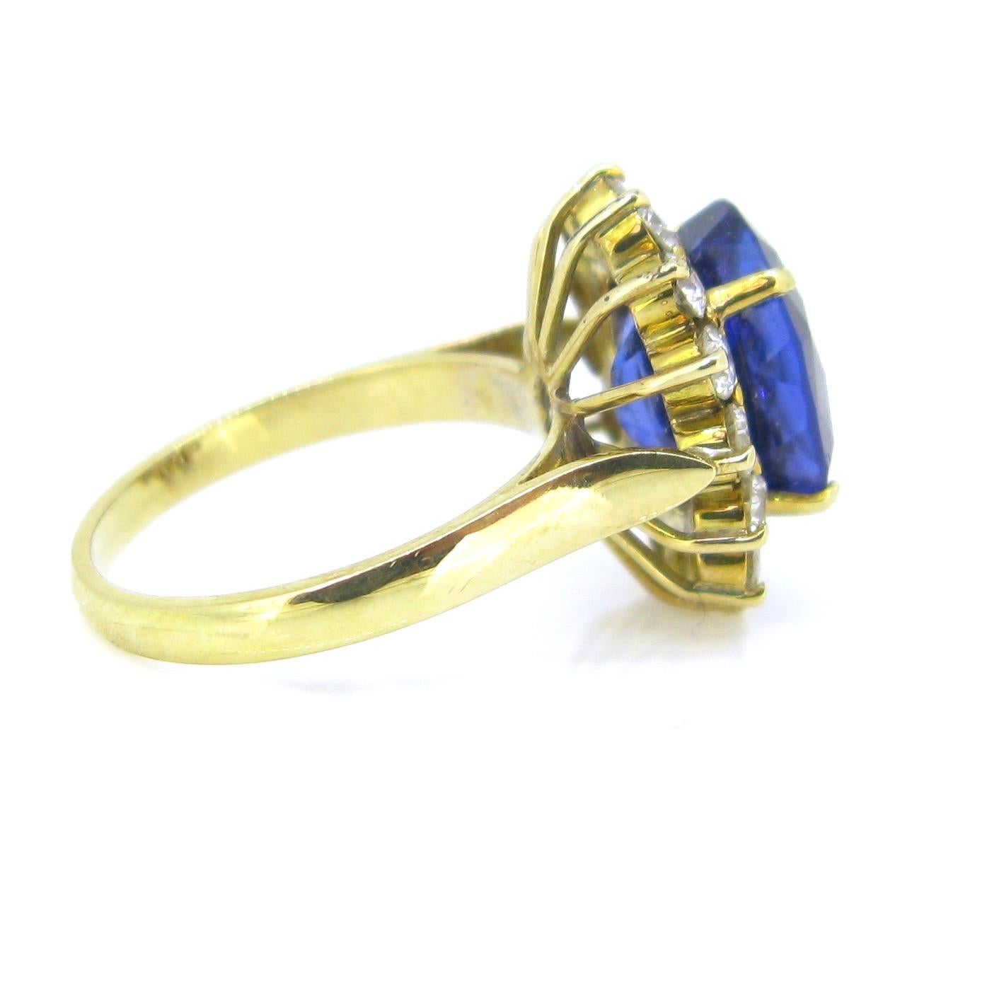 Tanzanite Diamonds Daisy Yellow Gold Cluster Cocktail Ring 1