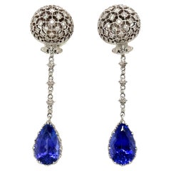 Vintage Tanzanite & Diamonds Earrings in 18 Karat White Gold by Buccellati 