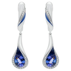 Boucles d'oreilles en or blanc 18 carats avec tanzanite, diamants et émail, couleurs fondues