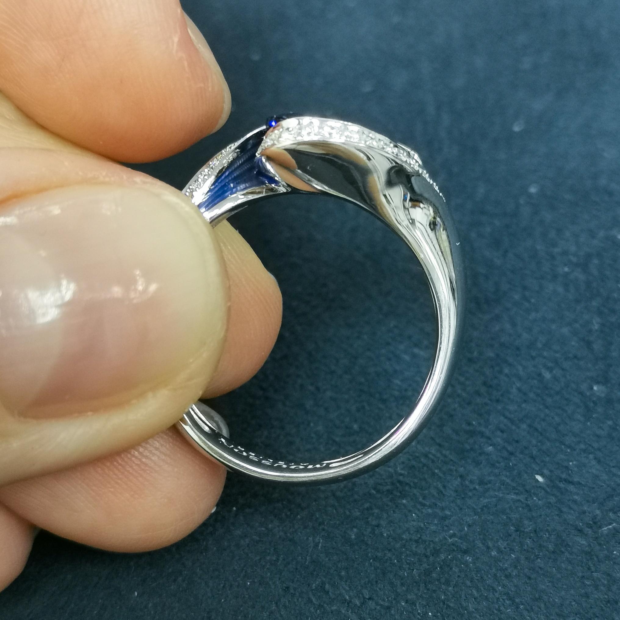 Tansanit Diamanten Emaille 18 Karat Weißgold Geschmolzene Farben Ring im Angebot 2