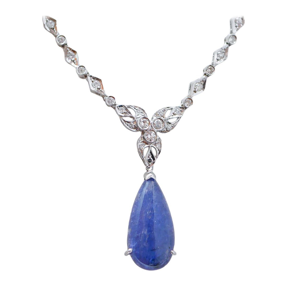 Tanzanite, Diamonds, White Gold Necklace. For Sale