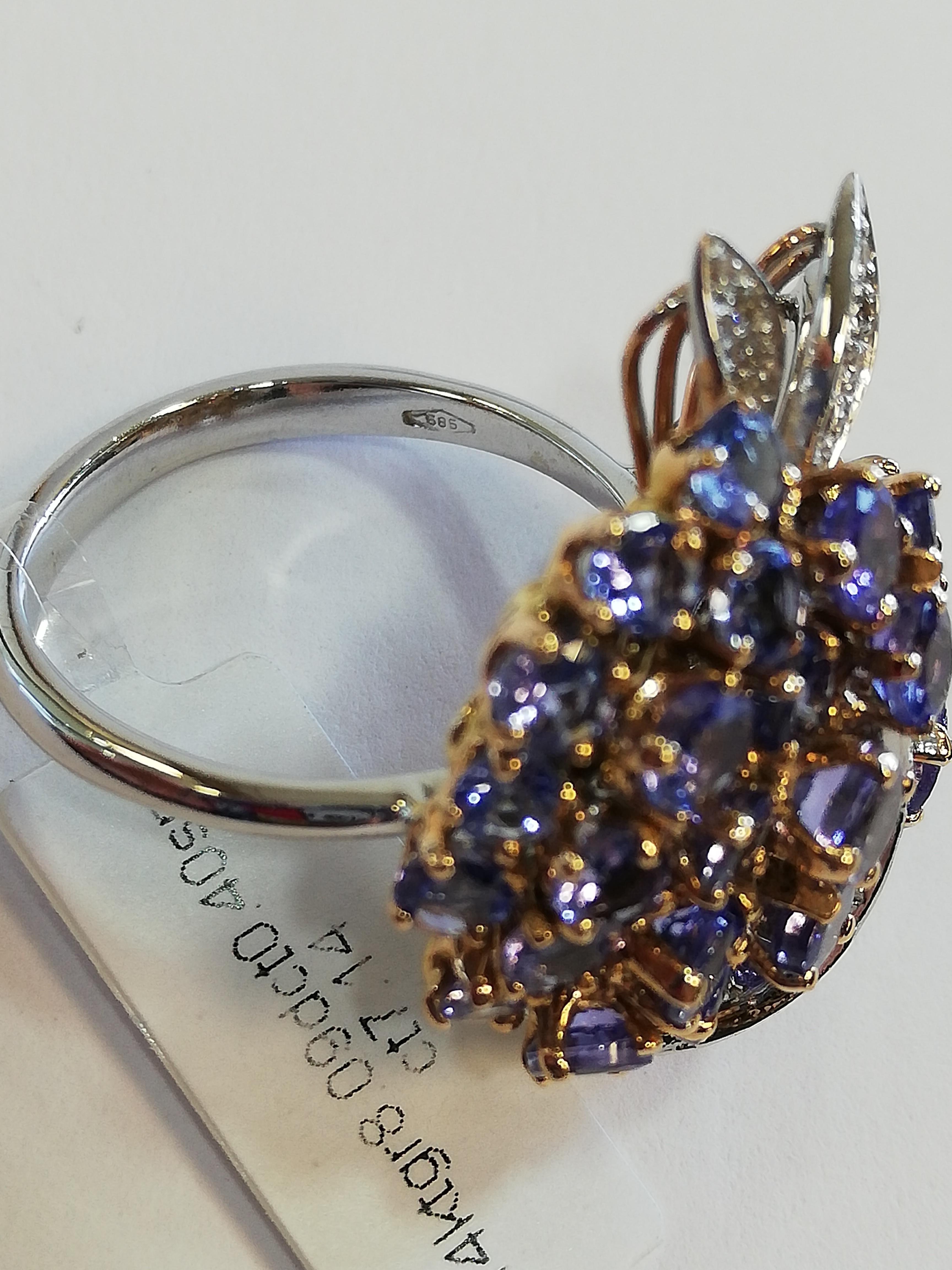 Retro Tanzanite, Diamonds, White Gold Ring For Sale