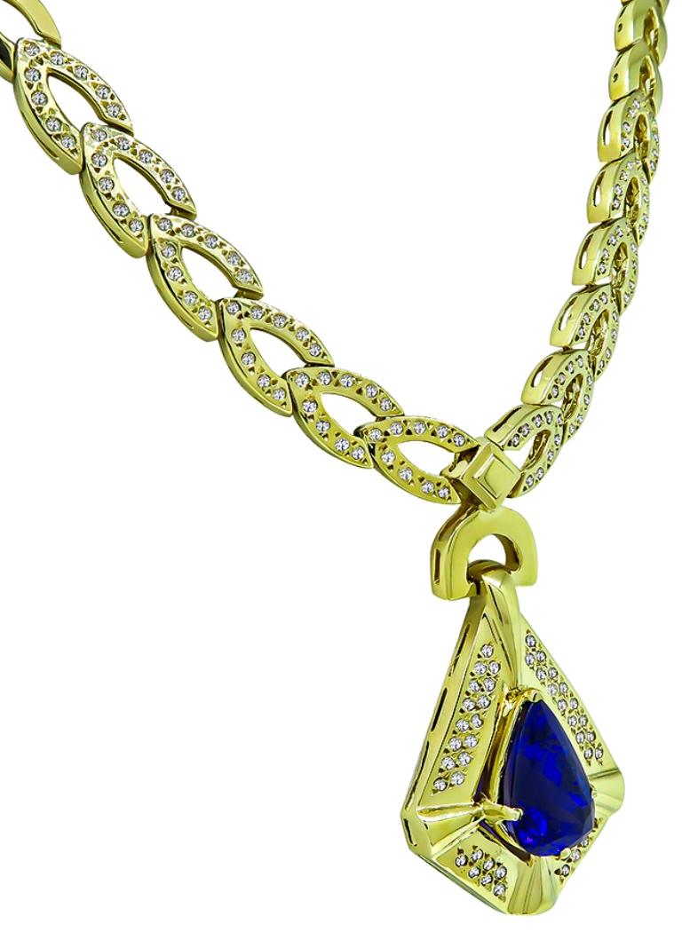 Pear Cut Tanzanite Drop Diamond Yellow Gold Necklace