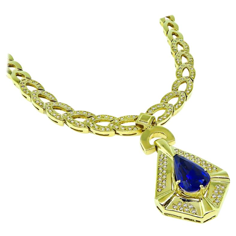 Tanzanite Drop Diamond Yellow Gold Necklace