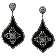 Tansanit-Tropfen-Ohrringe aus schwarzer Emaille mit 5,5 Karat Diamanten aus Tansanit