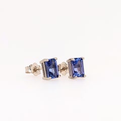 Tanzanite Earring Studs in 14K Solid White, Yellow or Rose Gold  Emerald Cut 6x4