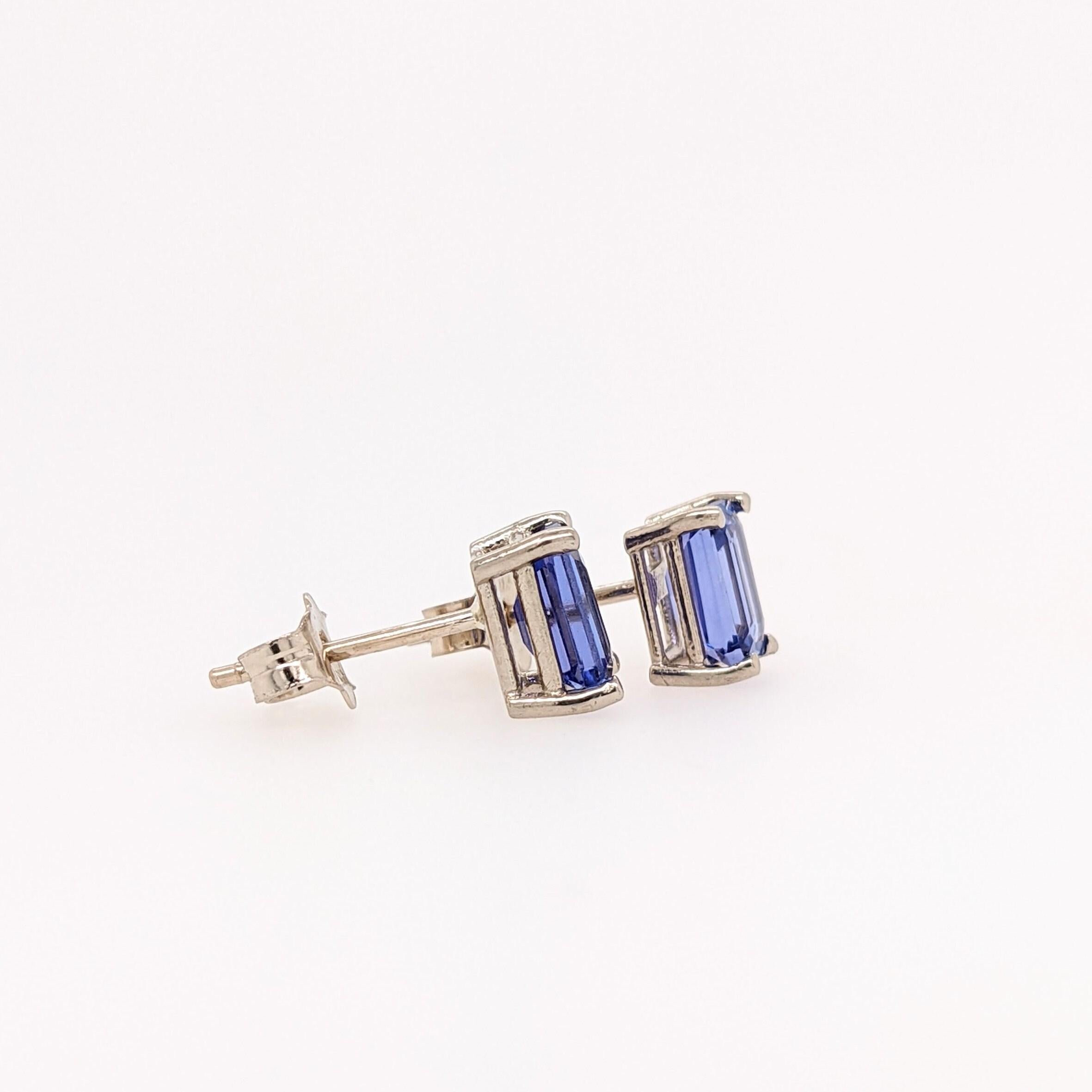 Modern Tanzanite Earring Studs in 14K Solid White, Yellow or Rose Gold  Emerald Cut 6x4 For Sale