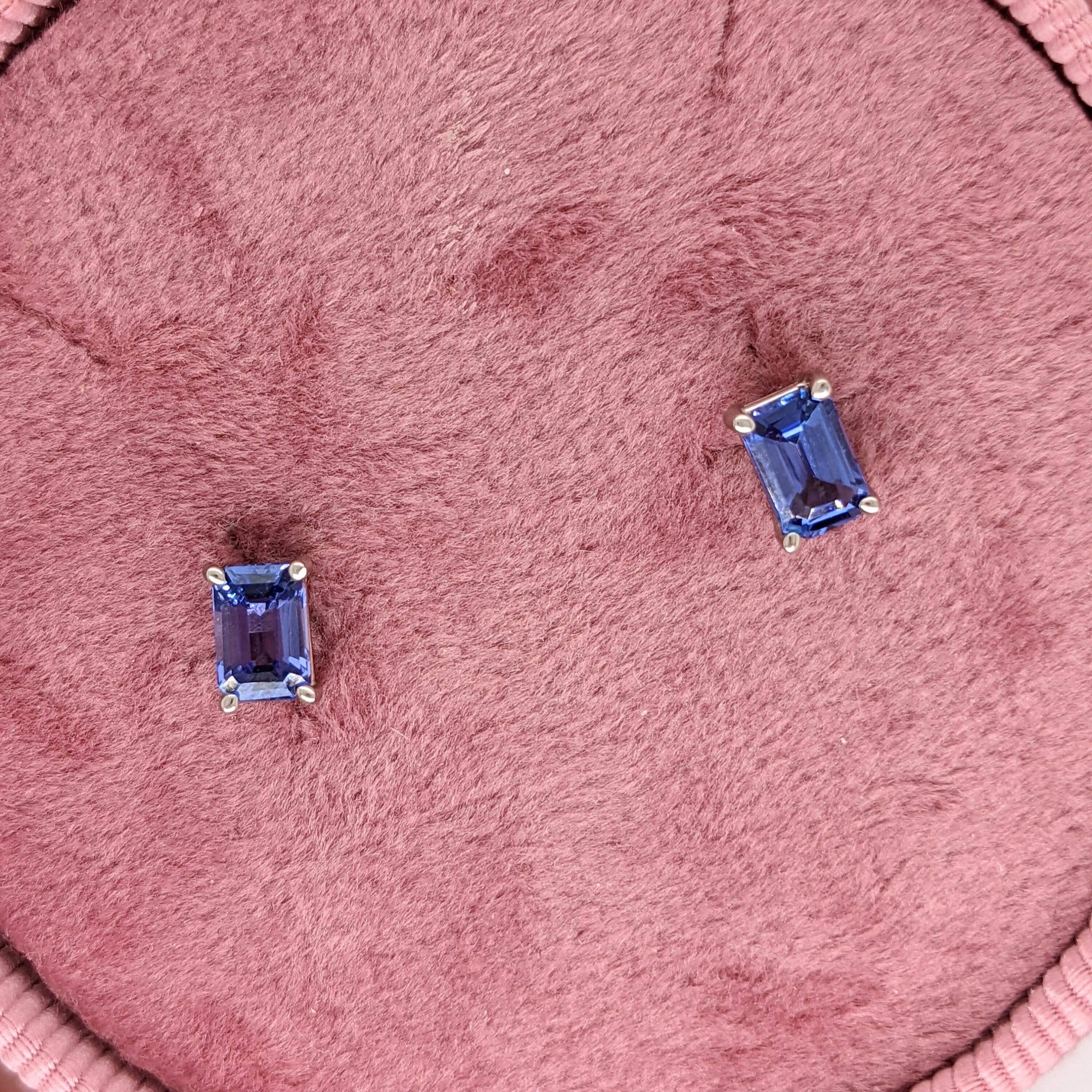 Women's or Men's Tanzanite Earring Studs in 14K Solid White, Yellow or Rose Gold  Emerald Cut 6x4 For Sale
