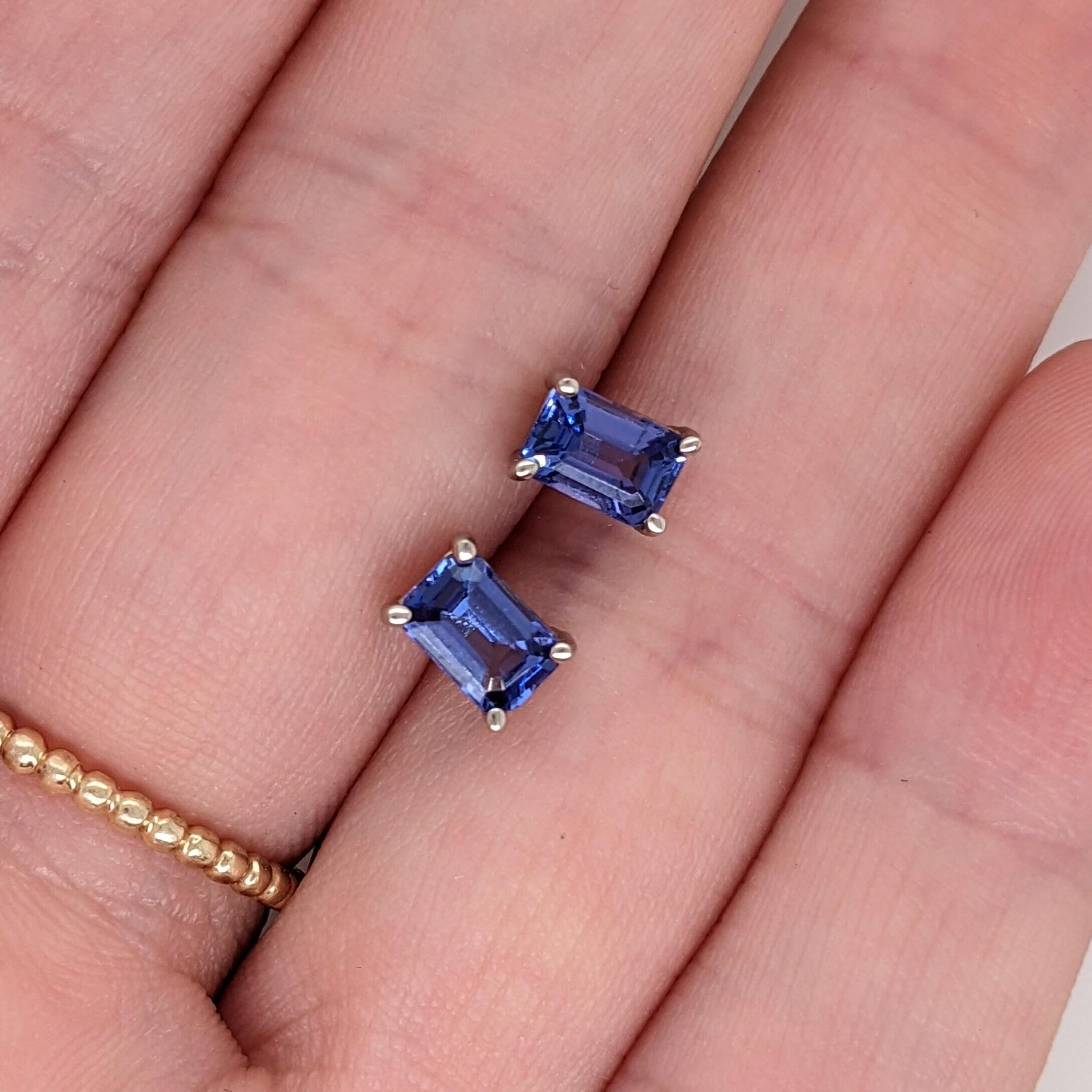 Tanzanite Earring Studs in 14K Solid White, Yellow or Rose Gold  Emerald Cut 6x4 For Sale 1