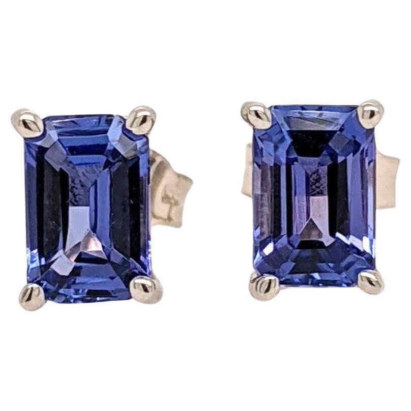 Tanzanite Earring Studs in 14K Solid White, Yellow or Rose Gold  Emerald Cut 6x4 For Sale