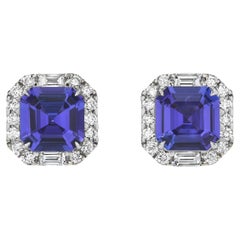 Boucles d'oreilles Tanzanite 3.32 Carat Square Emerald Cut