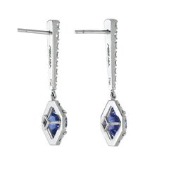 4.03 Carat Asscher Cut Tanzanite and Diamond Earrings in Platinum - Merkaba
