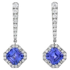Diamond Tanzanite Earrings Square Octagon Platinum - Luxury Gift Beverly Hills