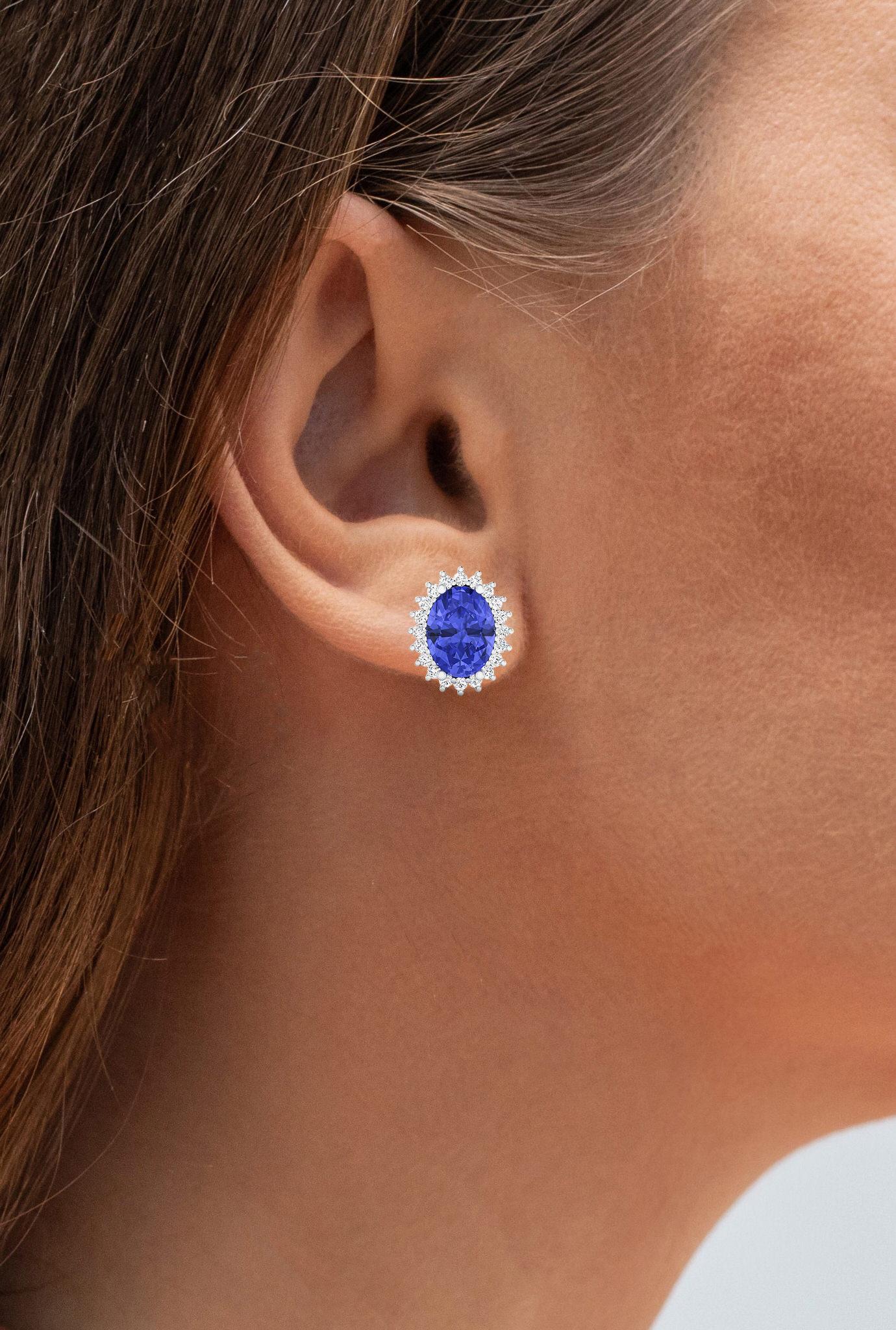 Oval Cut Tanzanite Earrings Diamonds 2.55 Carats 14K White Gold For Sale