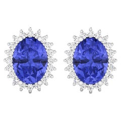 Tansanit-Ohrringe Diamanten 2,55 Karat 14K Weißgold