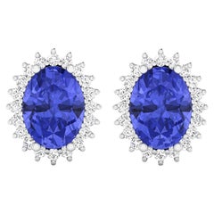 Tanzanite Earrings Diamonds 2.55 Carats 14K White Gold