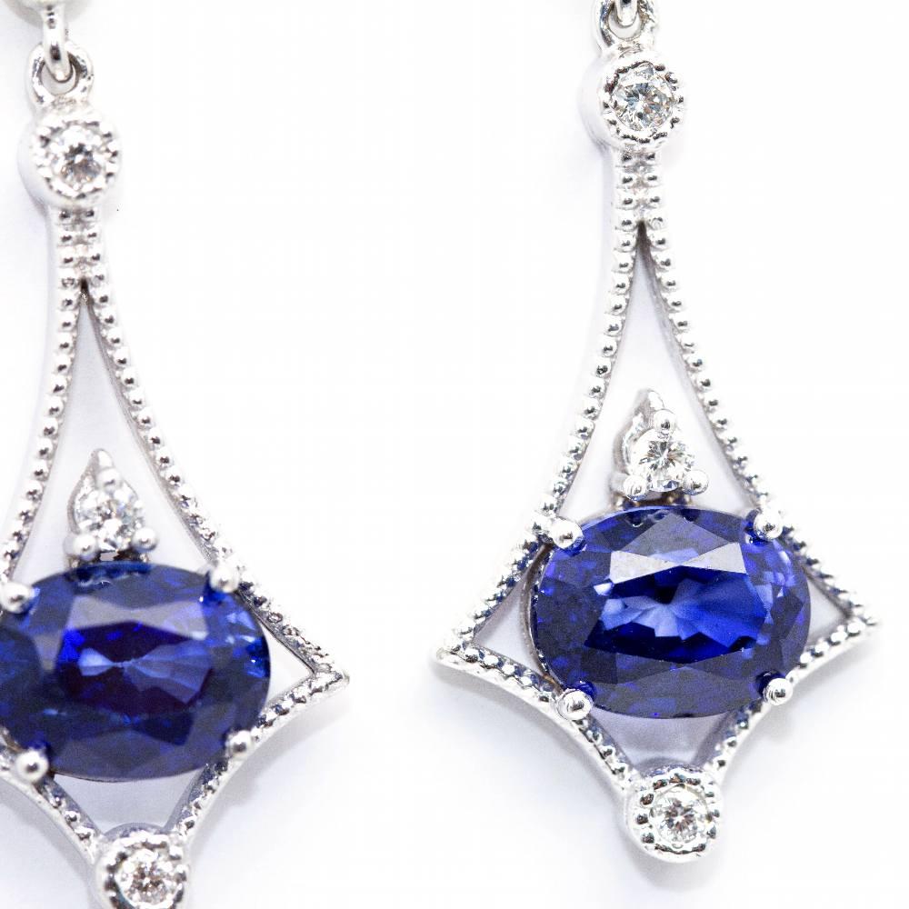 TANZANITE Earrings in Gold and Diamonds In New Condition For Sale In BARCELONA, ES