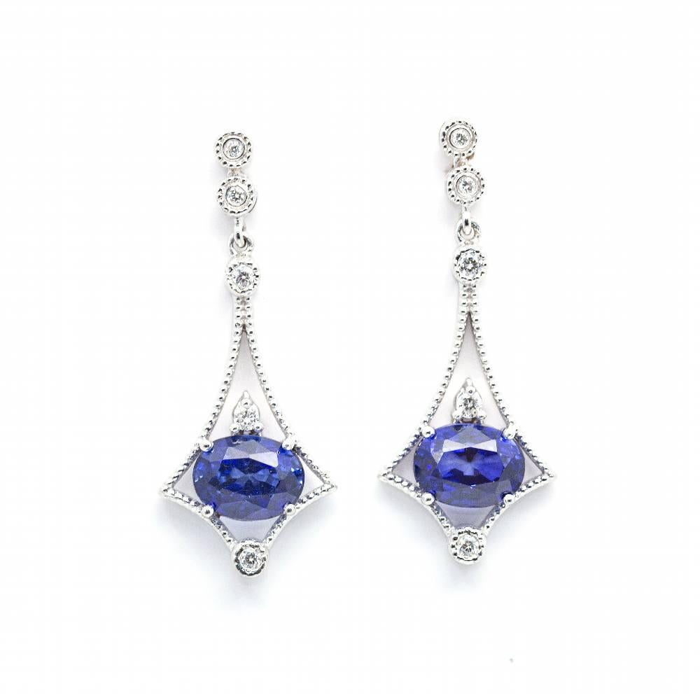 TANZANITE Earrings in Gold and Diamonds For Sale