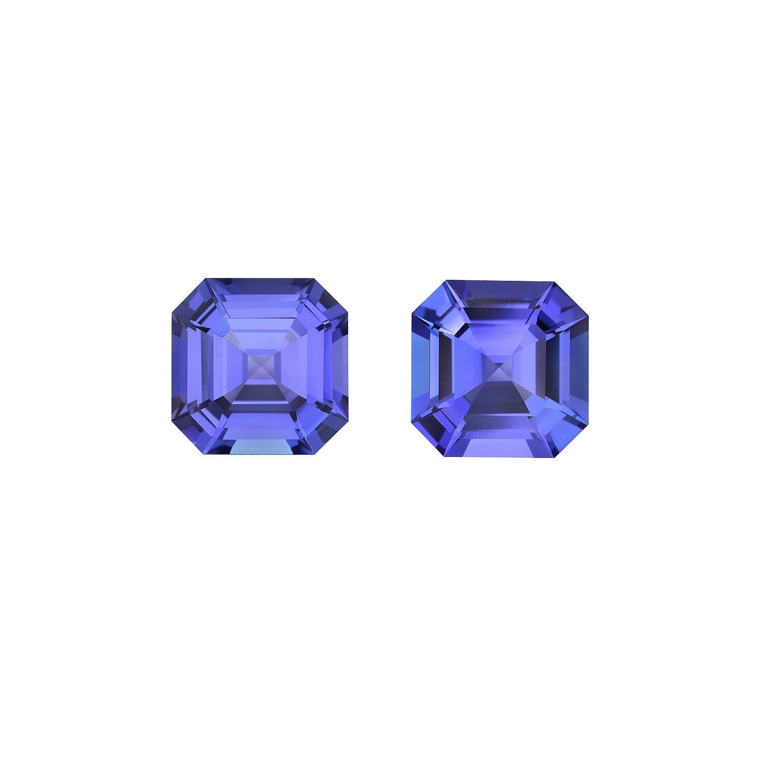 Contemporary Tanzanite Earrings Loose Gemstones 3.34 Carat Square Octagons For Sale