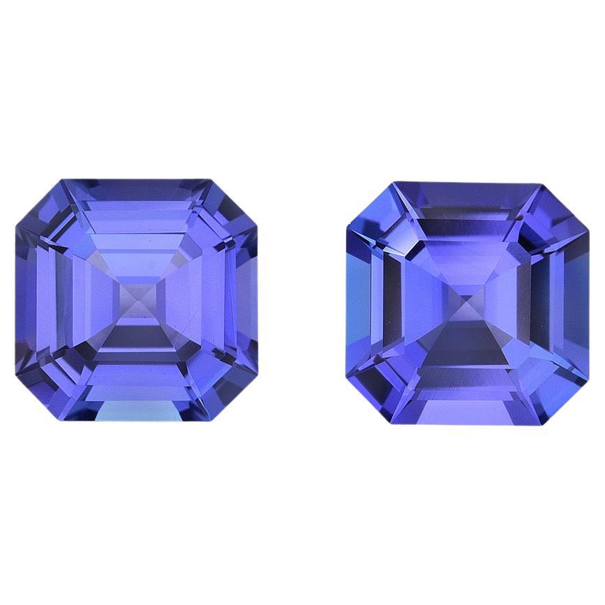 Tanzanite Earrings Loose Gemstones 3.34 Carat Square Octagons For Sale