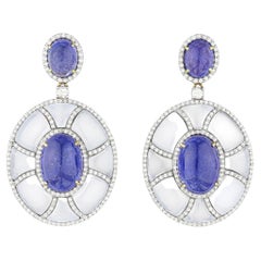 Tansanit-Ohrringe mit Diamanten und Chalcedon 41 Karat insgesamt