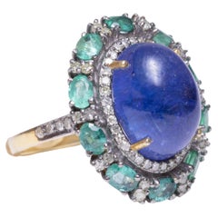Tanzanite, Emerald and Diamond Dome Ring