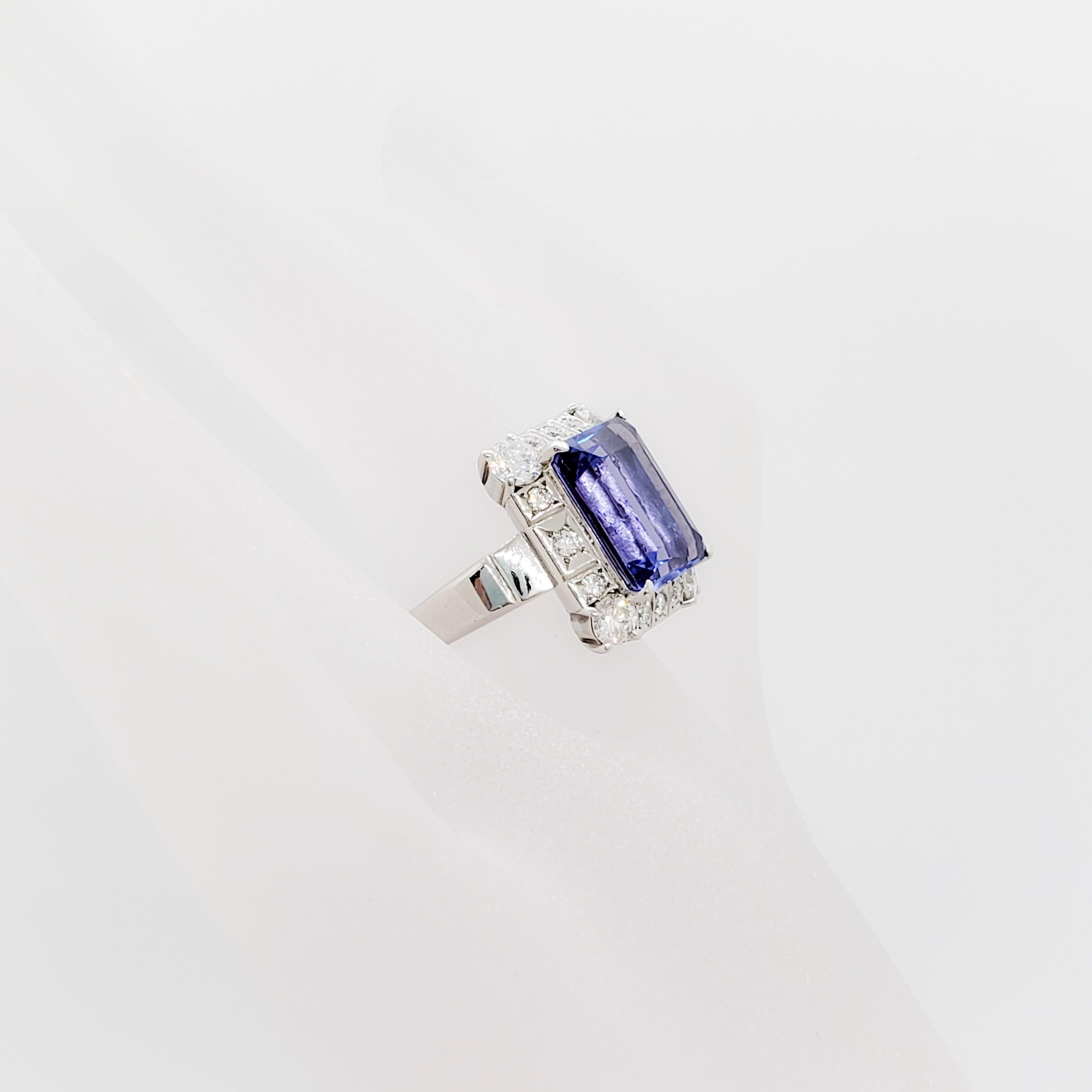 Tanzanite Emerald Cut and White Diamond Cocktail Ring in Platinum 1