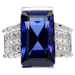 18k White Gold 10.50ct Tanzanite Emerald Cut and 1.99ct Diamond Ring