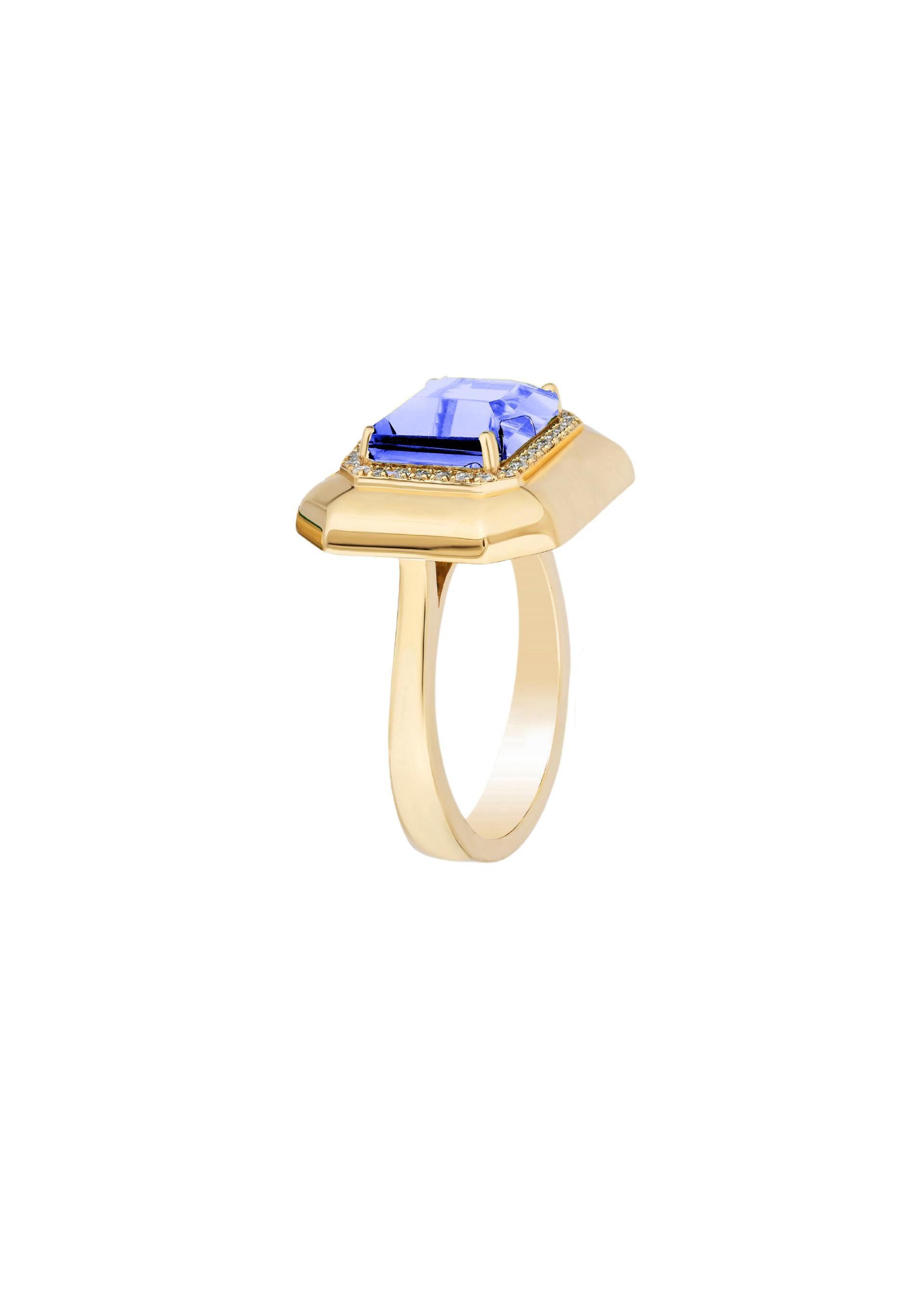 En vente :  Bague en or jaune 18 carats Tanzanite taille émeraude avec diamants 5