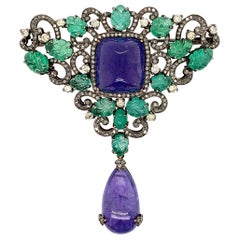 Tanzanite Emerald Diamond Designer Brooch Pendant Tanzanite Emerald Diamond Designer Brooch Pendant