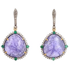 Orecchini con diamante e smeraldo di tanzanite