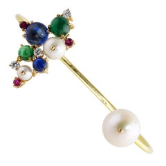 Ico & the Bird Tanzanite, Emerald, Ruby, Diamond, Pearl 18k Gold Cuff Bracelet