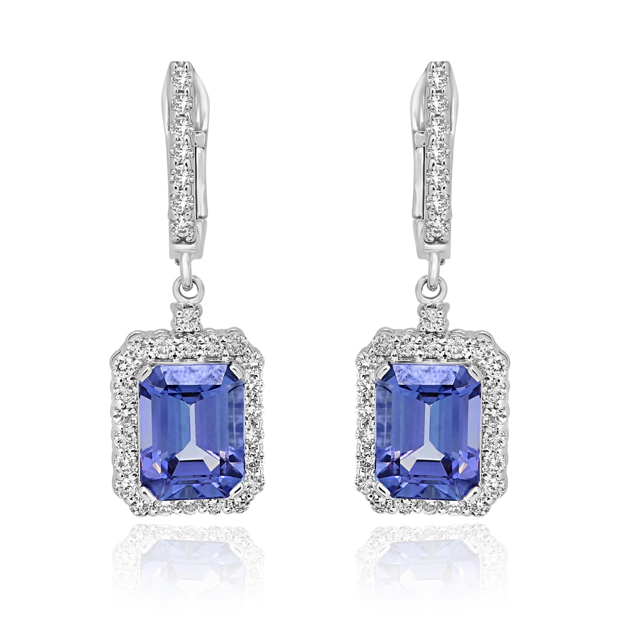 Gorgeous 2 Tanzanite Emerald cut 4.93 Carat Encircled in Halo White G-H Color VS-SI 0.82 Carat in 14K  White Gold Dangle Drop Fashion Earring. Total Weight 5.75 Carat.

Style available in different price ranges. Prices are based on your selection of