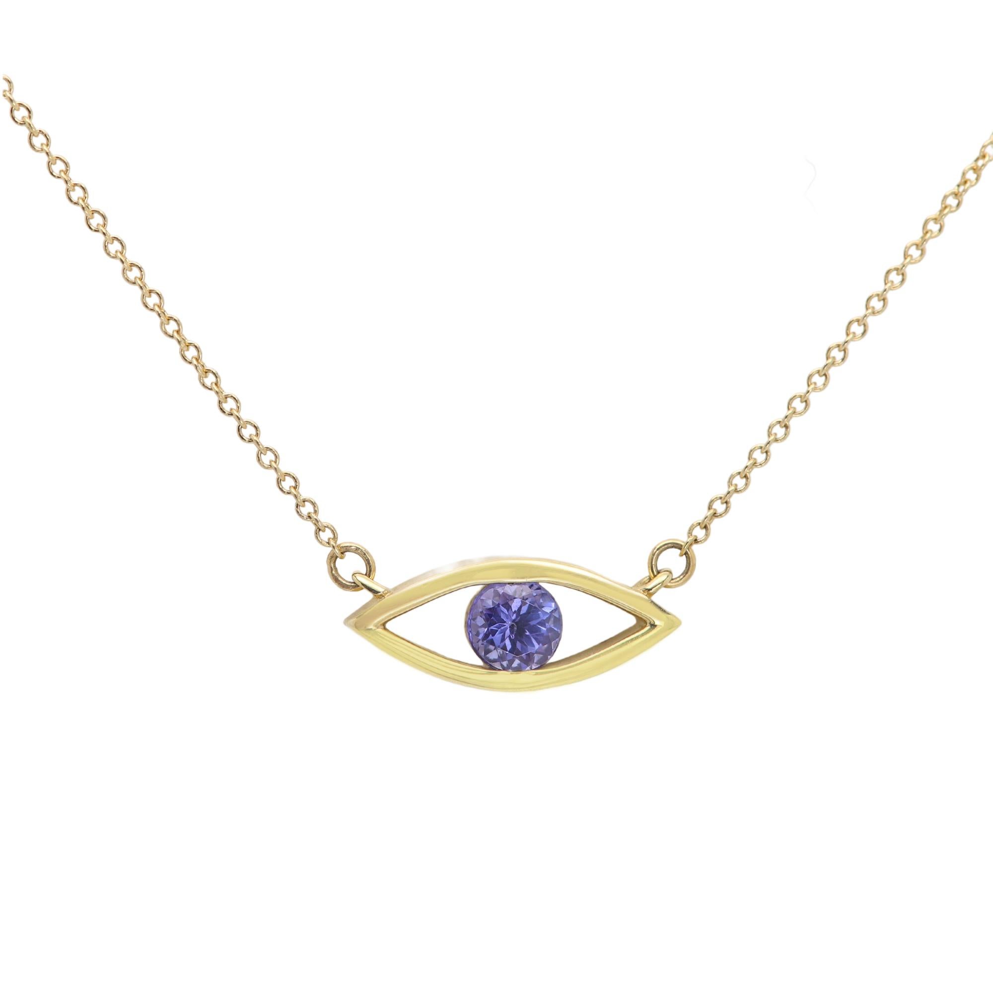 Collier de Tanzanite oeil maléfique 14 carats violet pierre de naissance du mois de décembre en vente 7